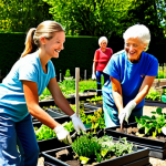 **

"A group of diverse volunteers of different ages are working together in a community garden, tending to plants and interacting positively. They are fully clothed in appropriate gardening attire, smiling and engaged. Background shows a sunny day and a thriving garden. Safe for work, appropriate content, fully clothed, professional, family-friendly, perfect anatomy, natural proportions, well-formed hands, proper finger count, natural pose."

**