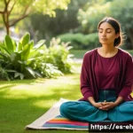 Home 12 부정적인 사고와 뇌 건강의 상관관계 - A detailed, realistic illustration of a young Hispanic woman practicing mindfulness meditation in a ...