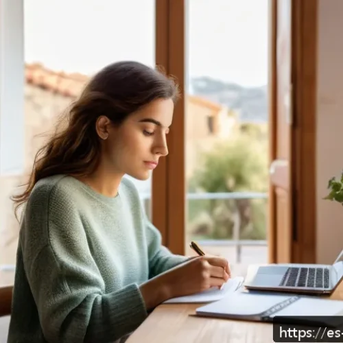 Home 17 섭취 제한이 뇌 건강에 주는 영향 - A serene and focused young adult woman sitting at a modern wooden desk in a bright, minimalist home ...