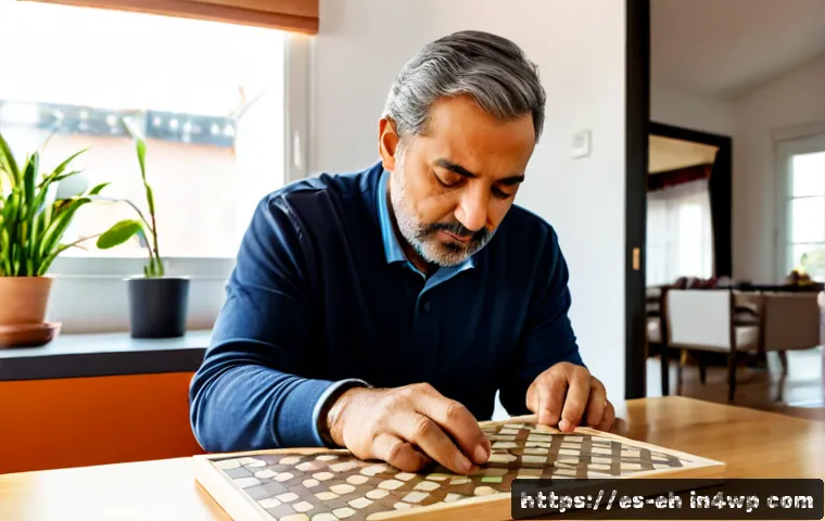 주의력 향상을 위한 뇌 훈련 - Photorealistic lifestyle scene of a middle-aged Spanish-speaking man at a bright home desk completin...